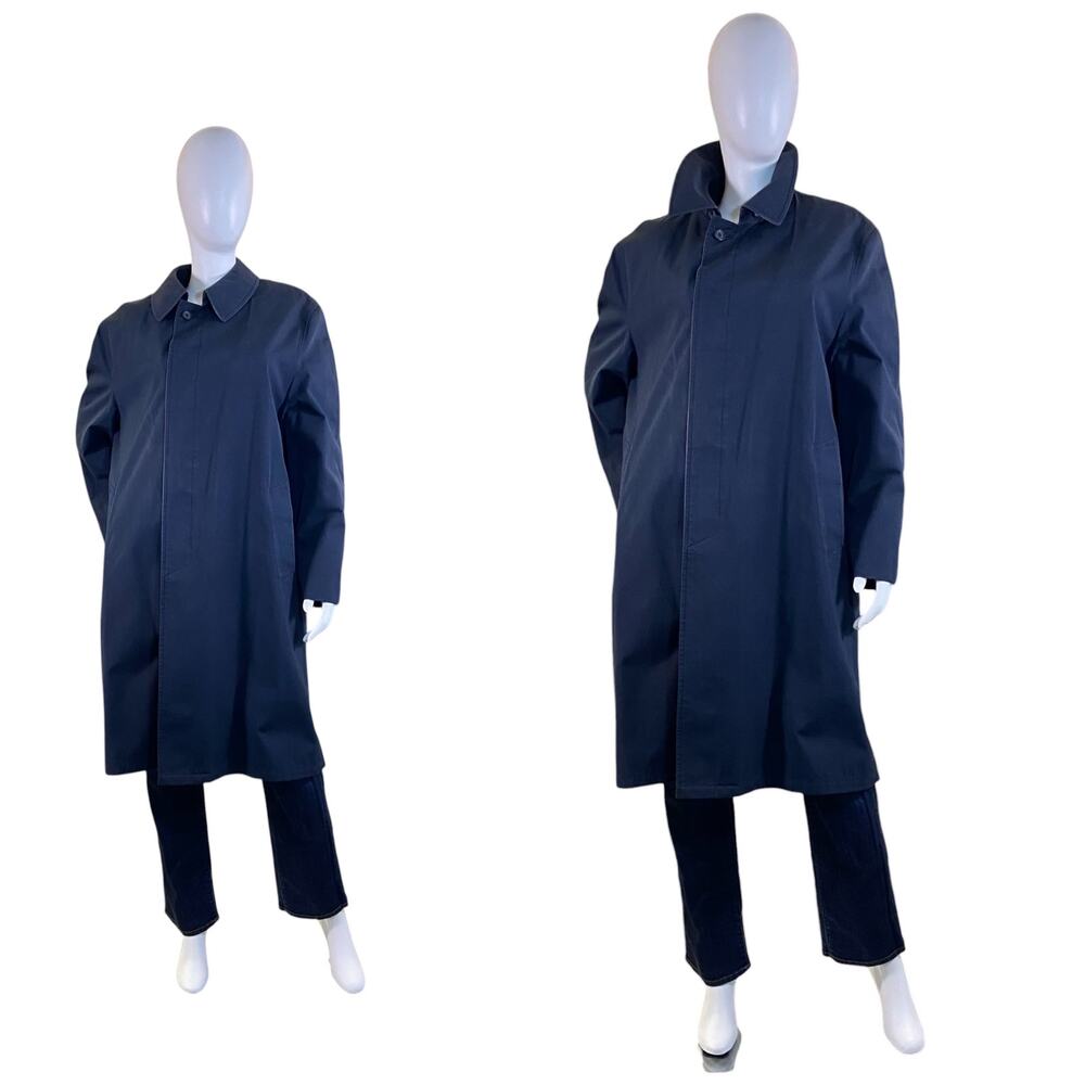 1970s Oleg Cassini Blue Trench Coat Removable Liner Vintage Raincoat 42